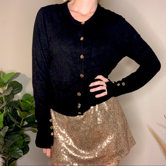 Zara Knit Black Cardigan with Gold Buttons - Picture 2 of 9